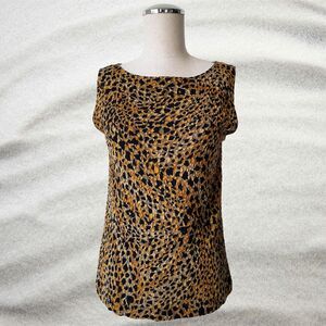 Chico's Leopard Print Tank Top Women's 8 Round Neck Sleeveless Metallic Gold